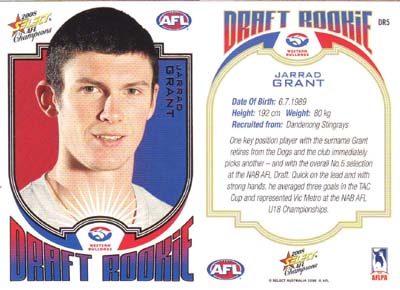 2008 Select Champions Draft Rookie DR5 Jarrad GRANT (WB)