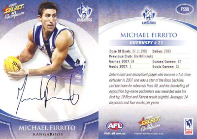 2008 Select Champions Blue Foil Sig FS50 Michael FIRRITO (Kang)