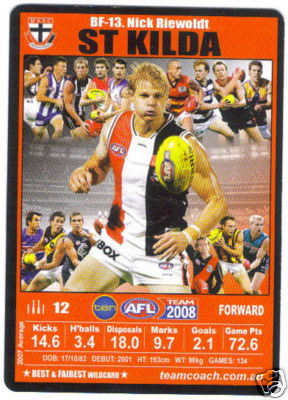 AFL 2008 Teamcoach Best and Fairest BF-13 Nick RIEWOLDT (StK)