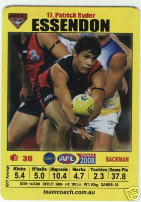 AFL 2008 Teamcoach Gold #17 Patrick RYDER (Ess)