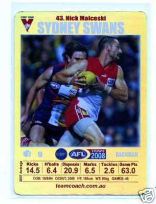 AFL 2008 Teamcoach Gold #43 Nick MALCESKI (Syd)