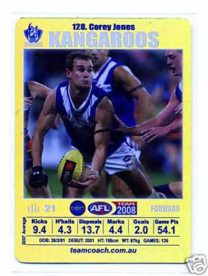 AFL 2008 Teamcoach Gold #128 Corey JONES (Kang)