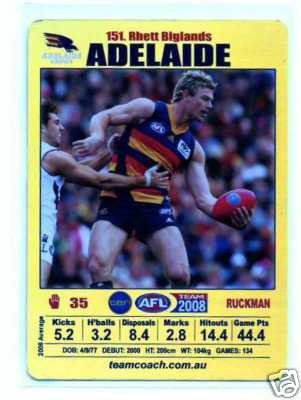 AFL 2008 Teamcoach Gold #151 Rhett BIGLANDS (Adel)