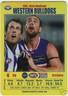 AFL 2008 Teamcoach Gold #166 Ben HUDSON (WB)