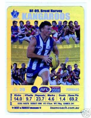 AFL 2008 Teamcoach Gold Best & Fairest BF09 Brent HARVEY (Kang)