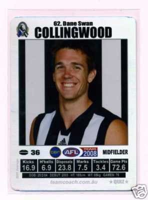 AFL 2008 Teamcoach Silver #62 Dane SWAN (Coll)