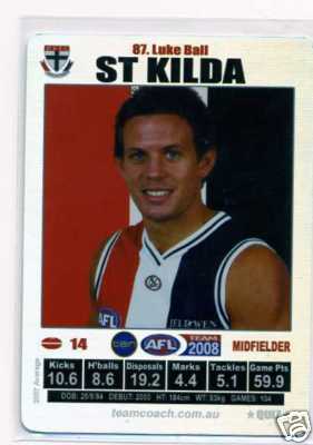 AFL 2008 Teamcoach Silver #87 Luke BALL (StK)