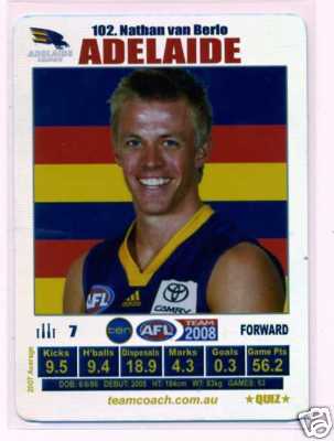 AFL 2008 Teamcoach Silver #102 Nathan van BERLO (Adel)