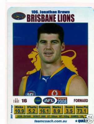 AFL 2008 Teamcoach Silver #106 Jonathan BROWN (Bris)