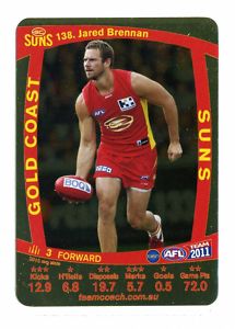 AFL 2011 Teamcoach Gold Card G138 Jared BRENNAN (GC)