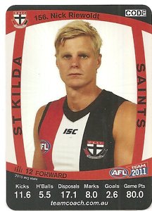 AFL 2011 Teamcoach Silver Card S156 Nick RIEWOLDT (StK)