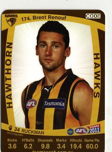 AFL 2011 Teamcoach Silver Card S174 Brent RENOUF (Haw)