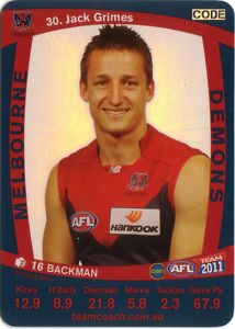 AFL 2011 Teamcoach Silver Card S30 Jack GRIMES (Melb)