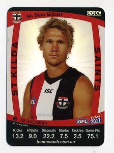 AFL 2011 Teamcoach Silver Card S44 Sam GILBERT (StK)