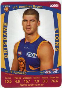 AFL 2011 Teamcoach Silver Card S116 Jonathan BROWN (Bris)