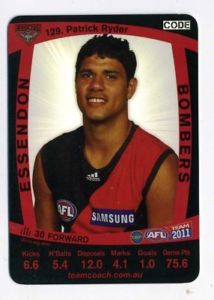 AFL 2011 Teamcoach Silver Card S129 Patrick RYDER (Ess)