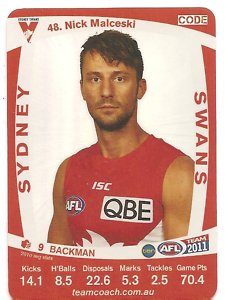 AFL 2011 Teamcoach Silver Card S48 Nick MALCESKI (Syd)