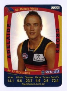 AFL 2011 Teamcoach Silver Card S59 Bernie VINCE (Adel)