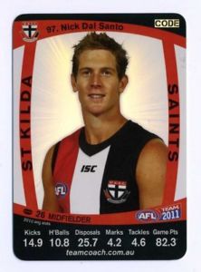 AFL 2011 Teamcoach Silver Card S97 Nick DAL SANTO (StK)