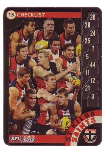 AFL 2013 Teamcoach Checklist 15 St KILDA